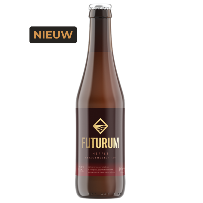 Futurum Herfstbock 2026, vol bockbier van 7,5% met dubbele maisch en tonen van karamel en rozijnen.