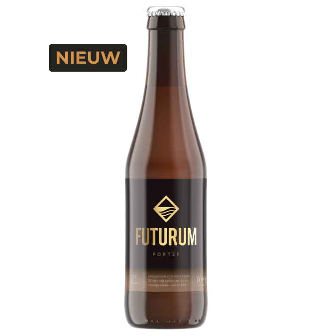 Futurum Porter bier van 7% met gebrande mout, koffie en geroosterde tonen, donker speciaalbier voor bij de BBQ.