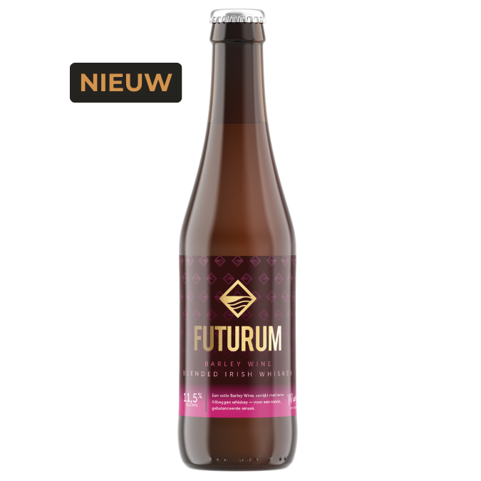 Fles Barley Wine Infused Blended Irish Whiskey van Futurum, 33cl fles met etiket in premium stijl